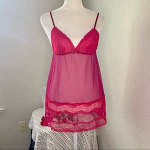 Hot Pink Babydoll Nightgown & Matching Thong, Sz XS